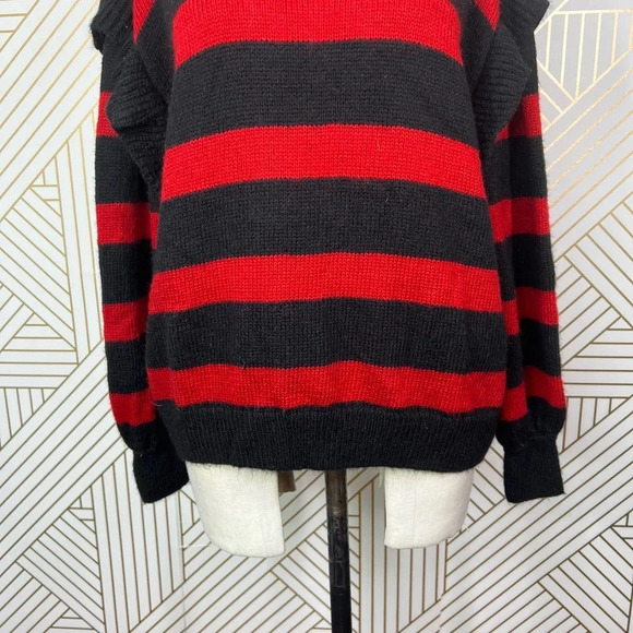 Zara Striped Sweater with Tulle Neck Red Black‎ Size Medium - Picture 5 of 12